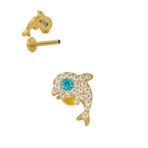 LABRET TITÂNIO R/I GOLFINHO C/ PEDRA - PVD GOLD - Imagem 1