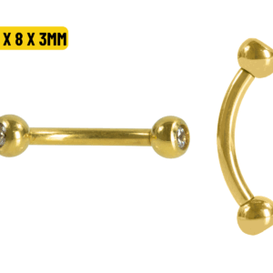 MICRO CURVO TITÂNIO PVD GOLD R/I C/ STRASS - 1.2 X 8 X 3MM - Imagem 1