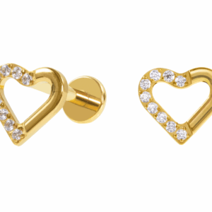 LABRET TITÂNIO PVD GOLD R/I CORAÇÃO LATERAL CRAVEJADA - Imagem 1