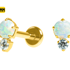 LABRET TITÂNIO PVD GOLD R/I 2 PEDRAS OPALA/ ZIRCÔNIA -BOREAL - Imagem 1