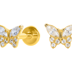 LABRET TITÂNIO PVD GOLD R/I BORBOLETA C/ PEDRA MINI - Imagem 1