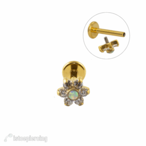 LABRET TITÂNIO R/I FLOR MENOR ZIRCONIA/OPALA - PVD GOLD - Imagem 1