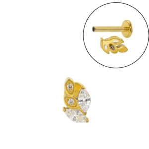 LABRET TITÂNIO PVD GOLD R/I FOLHA C/ PEDRA MOD1 - Imagem 1