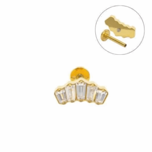 LABRET TITÂNIO R/INTERNA COROA C/ PEDRA MOD3 - PVD GOLD - Imagem 1
