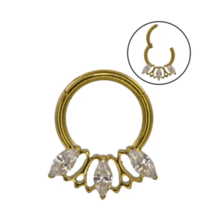 SEGMENTO CLICKER AÇO PVD GOLD 3 ZIRCÔNIAS - Imagem 1
