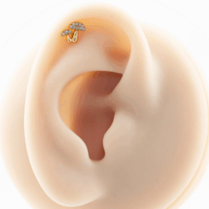 LABRET TITÂNIO PVD GOLD R/I COGUMELOS CRAVEJADOS C/ ZIRCÔNIA - Imagem 3