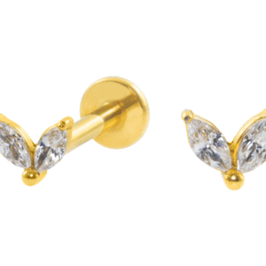 LABRET AÇO PVD GOLD R/I 2 PÉTALAS C/ ZIRCÔNIA - Imagem 1