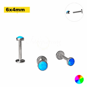 LABRET TITÂNIO R/I FLAT C/ OPALA AZUL ESCURO - 6 X 4MM - Imagem 1