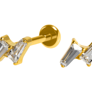 LABRET TITÂNIO R/I 2 ZIRCÔNIAS - PVD GOLD - Imagem 1