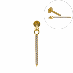 LABRET TITANIO R/I PINGENTE BARRA C/ PEDRA GRANDE - PVD GOLD - Imagem 1
