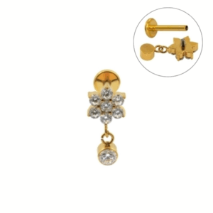 LABRET TITÂNIO PVD GOLD R/INTERNA PENDURICALHO FLOR - Imagem 1