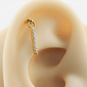 LABRET TITANIO R/I PINGENTE BARRA C/ PEDRA PEQUENA - PVD GOLD - Imagem 2
