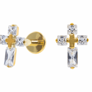 LABRET TITÂNIO PVD GOLD R/I CRUZ C/ ZIRCÔNIA - Imagem 1