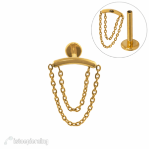 LABRET TITÂNIO R/I BARRA C/ CORRENTES - PVD GOLD - Imagem 1