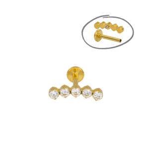 LABRET TITÂNIO PVD GOLD R/INTERNA CLUSTER 5 PEDRAS MOD4 - Imagem 1