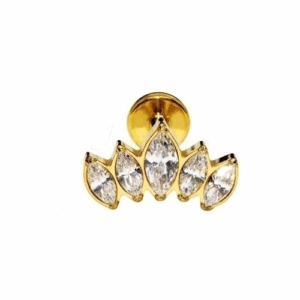 LABRET TITÂNIO PVD GOLD R/INTERNA COROA 5 PEDRAS - Imagem 1