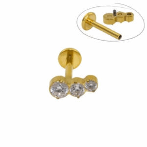 LABRET TITÂNIO PVD GOLD R/I CLUSTER 3 PEDRAS MOD5 - Imagem 1
