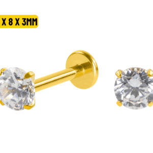 LABRET TITÂNIO PVD GOLD R/I C/ ZIRCÔNIA - 1.2 X 8 X 3MM - Imagem 1