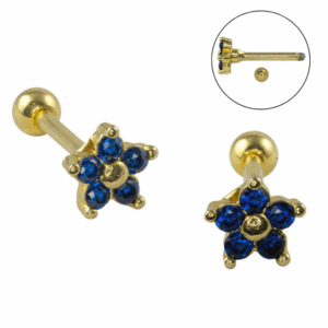MICRO RETO FLOR AZUL MARINHO - BANHADO A OURO - Imagem 1