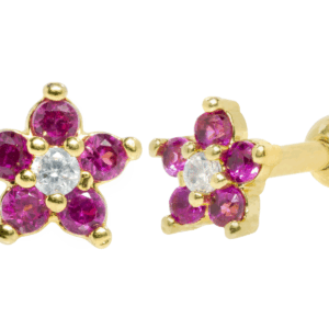 MICRO RETO FLOR ROSA PINK - BANHADO A OURO - Imagem 1
