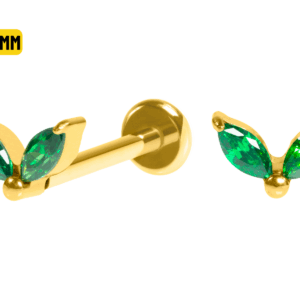LABRET TITÂNIO PVD GOLD PUSH PIN 2 PÉTALAS MOD2 - VERDE - Imagem 1