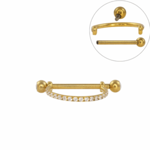 SEMI ARGOLA C/ BARRA TITÂNIO PVD GOLD R/I CRAVEJADA - 12MM - Imagem 1