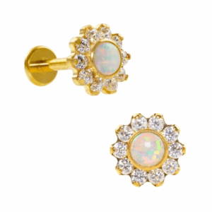 LABRET TITÂNIO R/I FLOR OPALA/ ZIRCÔNIA - PVD GOLD - Imagem 1