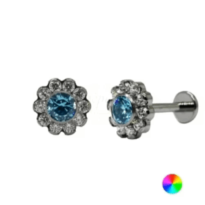 LABRET TITÂNIO R/I FLOR C/ ZIRCÔNIA MOD3 - CRISTAL/ AZUL - Imagem 1