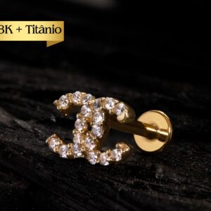 LABRET R/I TOPO OURO 18K + HASTE TIT PVD CHANEL - CO245 - Imagem 1