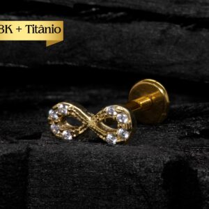LABRET R/I TOPO OURO 18K + HASTE TIT PVD INFINITO - CO48 - Imagem 1