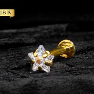 LABRET OURO 18K R/I ESTRELA ZIRCÔNIA - 1.2 X 6MM - R02 - Imagem 1