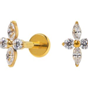 LABRET TITÂNIO PVD GOLD R/I 4 ZIRCÔNIAS - Imagem 1