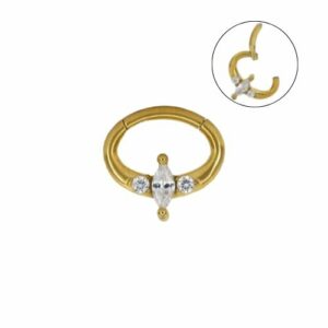SEGMENTO CLICKER AÇO PVD GOLD OVAL 3 PEDRAS - Imagem 1