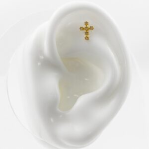 MICRO RETO CRUZ CRAVEJADA C155 - BANHADO A OURO - Imagem 2