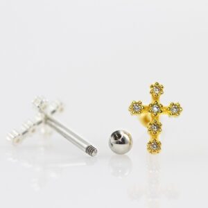 MICRO RETO CRUZ CRAVEJADA C155 - BANHADO A OURO - Imagem 3