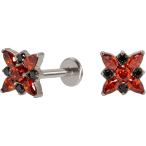 LABRET TITÂNIO R/I ROSA DOS VENTOS C/ ZIRCÔNIA - VERMELHO/PR - Imagem 1