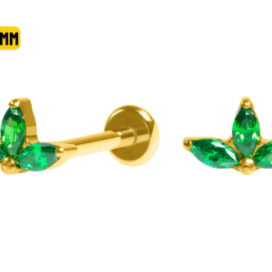 LABRET TITÂNIO PVD GOLD PUH PIN 3 PÉTALAS - VERDE - Imagem 1