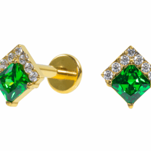LABRET TITÂNIO PVD GOLD R/I QUADRADO C/ ZIRCÔNIA - VERDE - Imagem 1