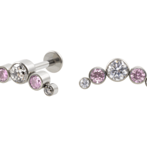 LABRET TITÂNIO R/I CLUSTER 5 PEDRAS - CRISTAL / ROSA - Imagem 1