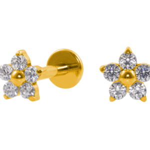 LABRET TITÂNIO PVD GOLD R/I FLOR C/ ZIRCÔNIA MINI - Imagem 1