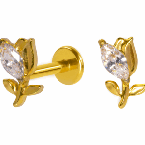 LABRET TITÂNIO R/I ROSA C/ ZIRCÔNIA - PVD GOLD - Imagem 1