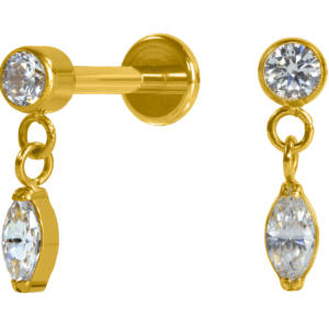 LABRET TITÂNIO R/I ZIRCÔNIA C/ PINGENTE - PVD GOLD - Imagem 1