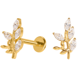 LABRET TITÂNIO R/I FOLHA C/ ZIRCÔNIA - PVD GOLD - Imagem 1