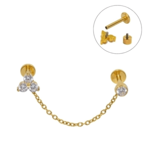 LABRET TITÂNIO PVD GOLD R/INTERNA CORRENTINHA TRINITY - Imagem 1
