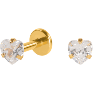LABRET TITÂNIO PVD GOLD R/I CORAÇÃO C/ ZIRCÔNIA - Imagem 1
