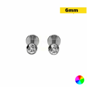 LABRET TITÂNIO NATURAL C/ STRASS  - 1.2 X 6 X 3MM - Imagem 1