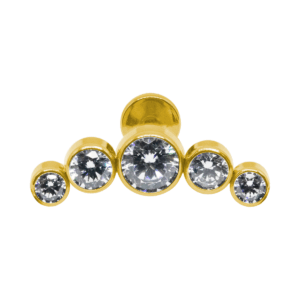 LABRET AÇO PVD GOLD R/I CLUSTER 5 PEDRAS - CRISTAL - Imagem 1