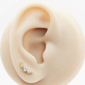 LABRET AÇO PVD GOLD R/I CLUSTER 5 PEDRAS - CRISTAL - Imagem 2