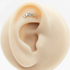 LABRET AÇO PVD GOLD R/I CLUSTER 5 PEDRAS - CRISTAL - Imagem 3