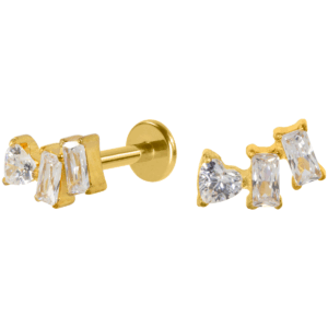 LABRET TITÂNIO R/I CLUSTER 3 ZIRCÔNIAS - PVD GOLD - Imagem 1